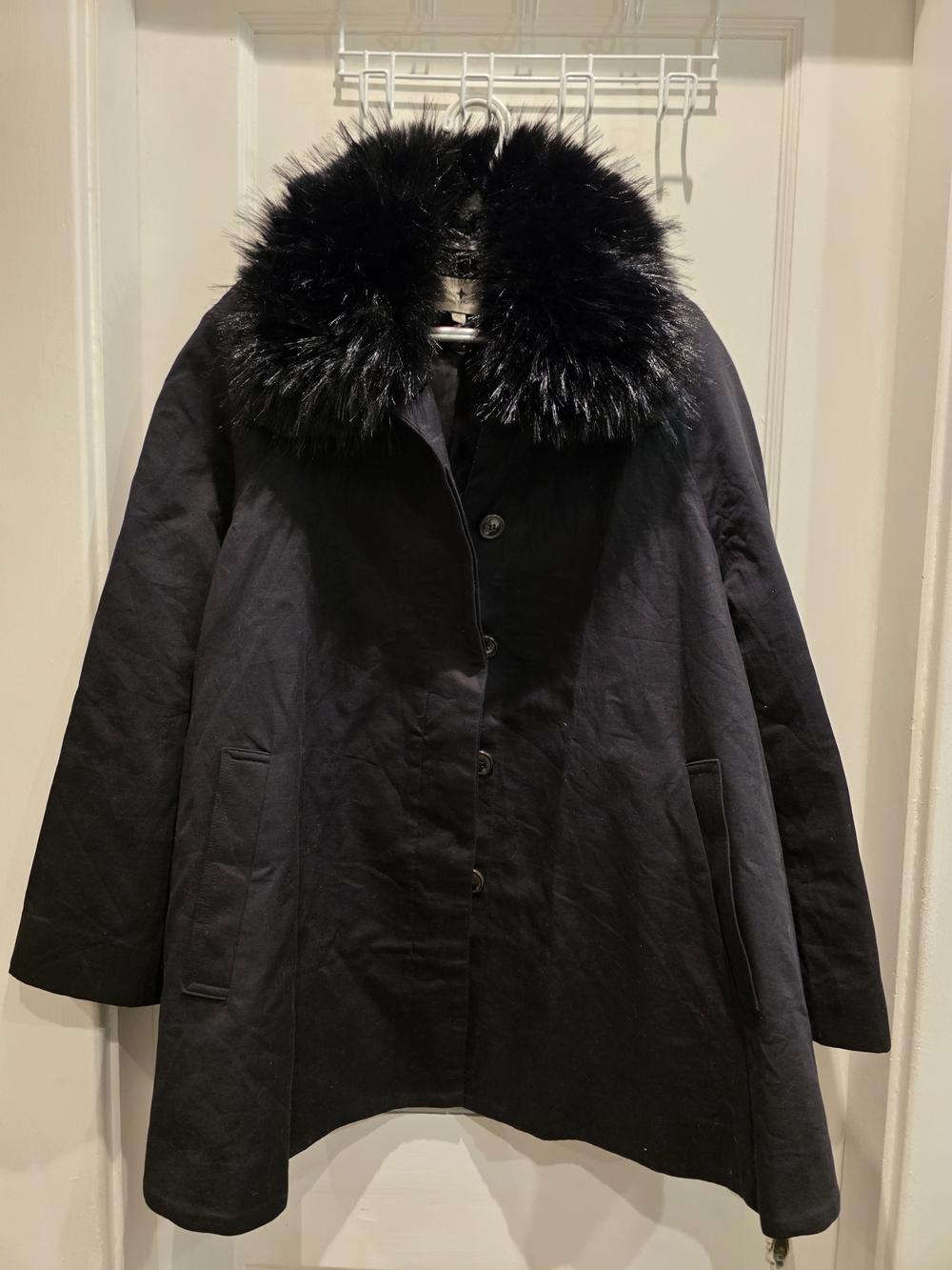 Tuckernuck Black Trench Coat with Faux Fur Collar